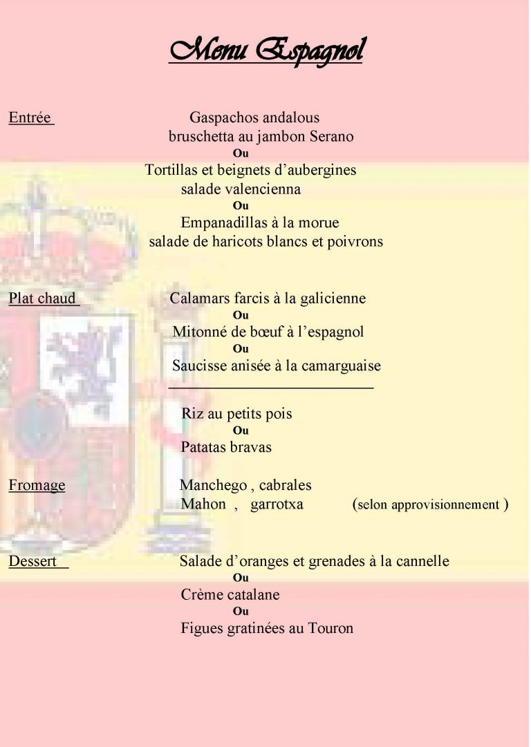 Menu Espagnol | Traiteur Jehan Leconte Bricquebec