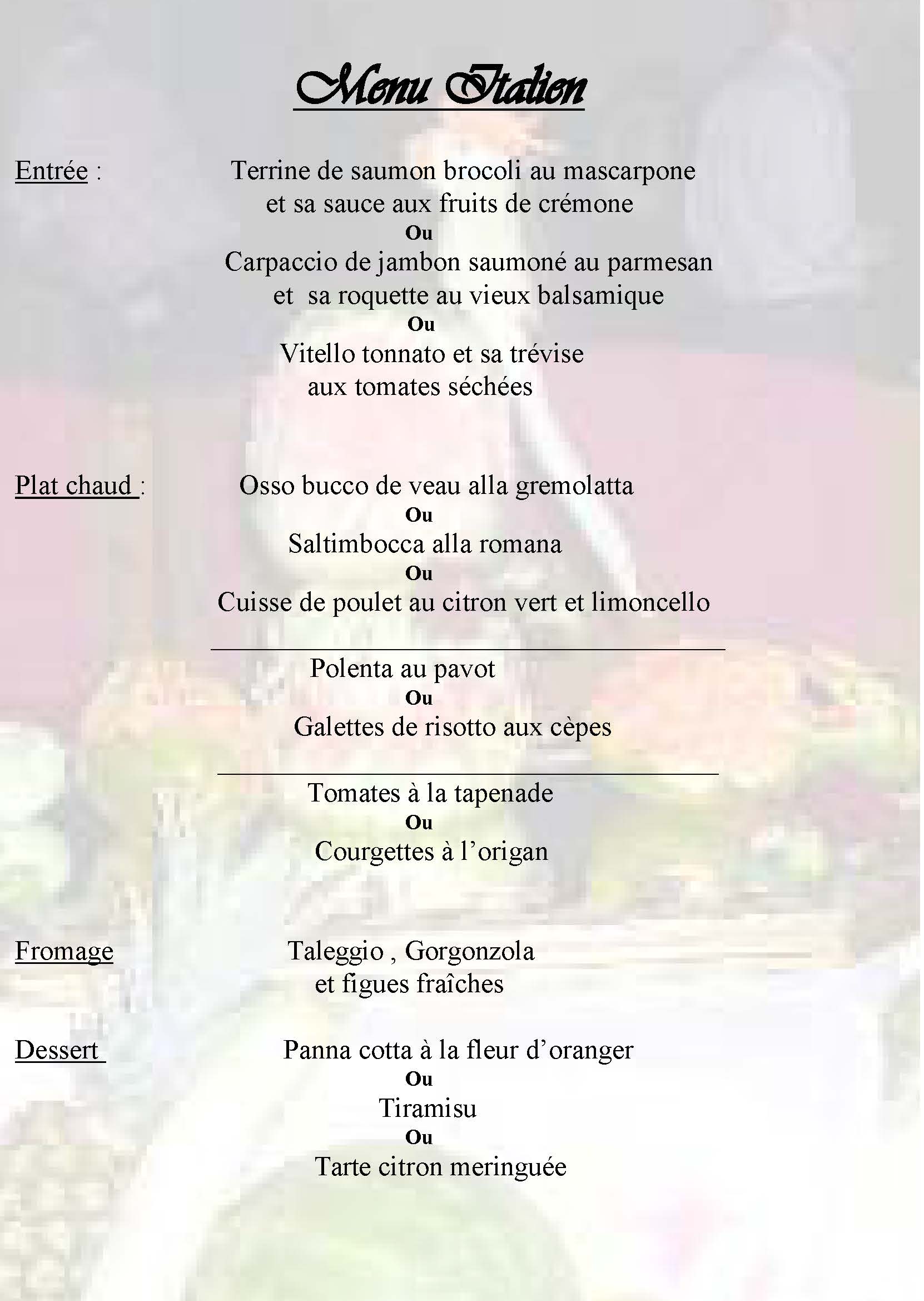  Menu  Italien  Traiteur Jehan Leconte Bricquebec